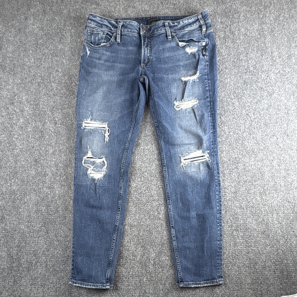 Silver Jeans Co Boyfriend Distressed Jeans W34 L29 Medium Wash Size 16
